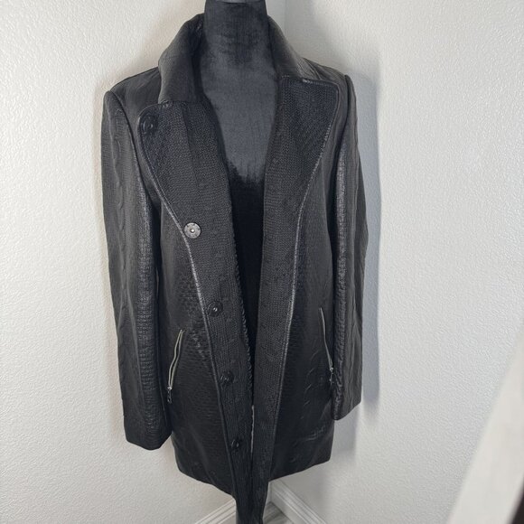 Guess Womens Black Textured Faux Leather Coat Size M - Picture 1 of 10